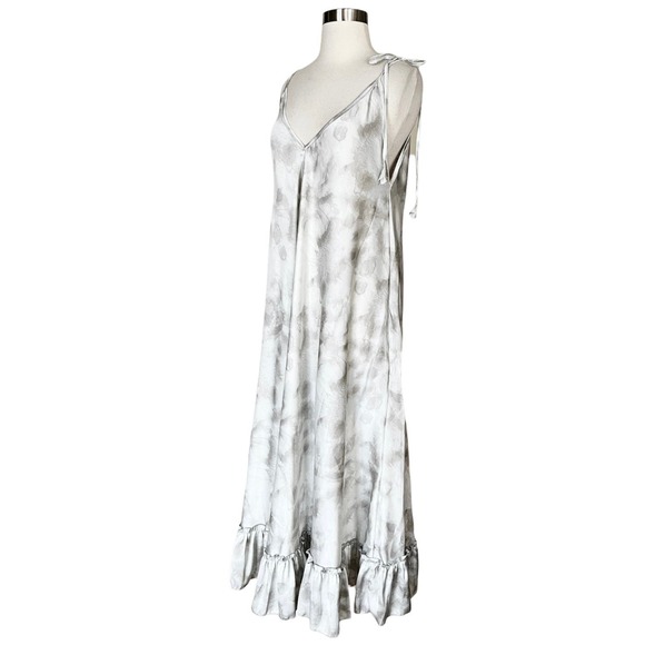 T. ZOVICH Maxi Dress Gray Tie Dye Silver Sleeveless Swing V-Neck Shoulder Ties - Picture 2 of 10